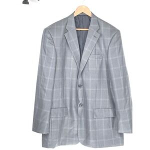 Lyle & Scott Mens Blazer 44L Sport Coat Grey Blue Silk Wool Bled Houndstooth